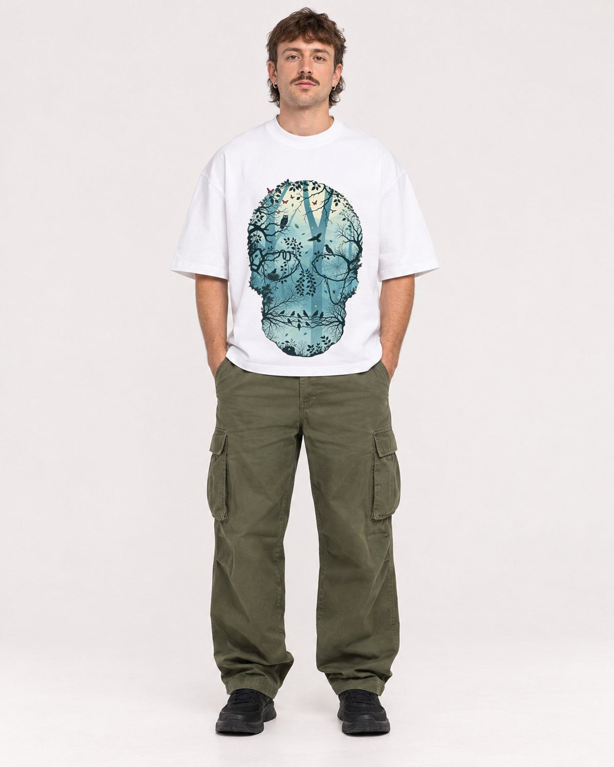 Mockup Boxy Heavyweight Tee White male full-body 29