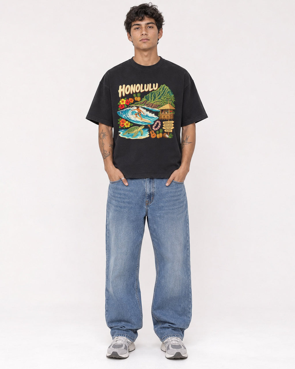 Mockup Boxy Heavyweight Tee Black male full-body 06