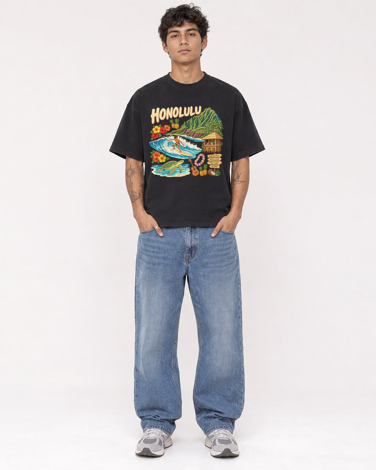 Mockup Boxy Heavyweight Tee Black male full-body 06