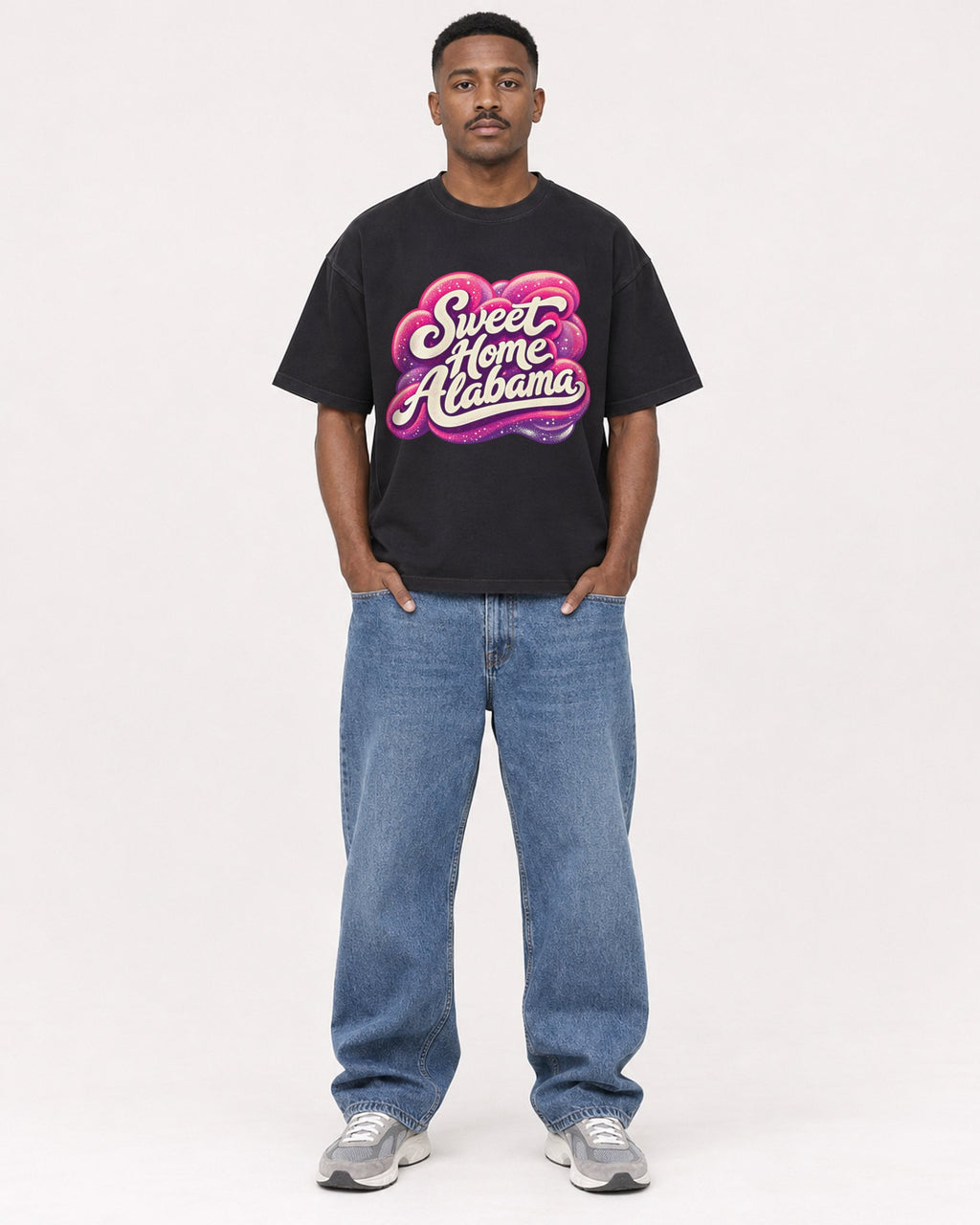 Mockup Boxy Heavyweight Tee Black male full-body 14
