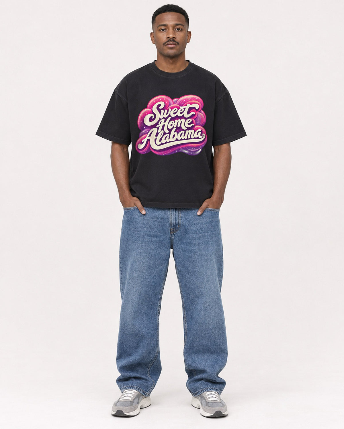 Mockup Boxy Heavyweight Tee Black male full-body 14