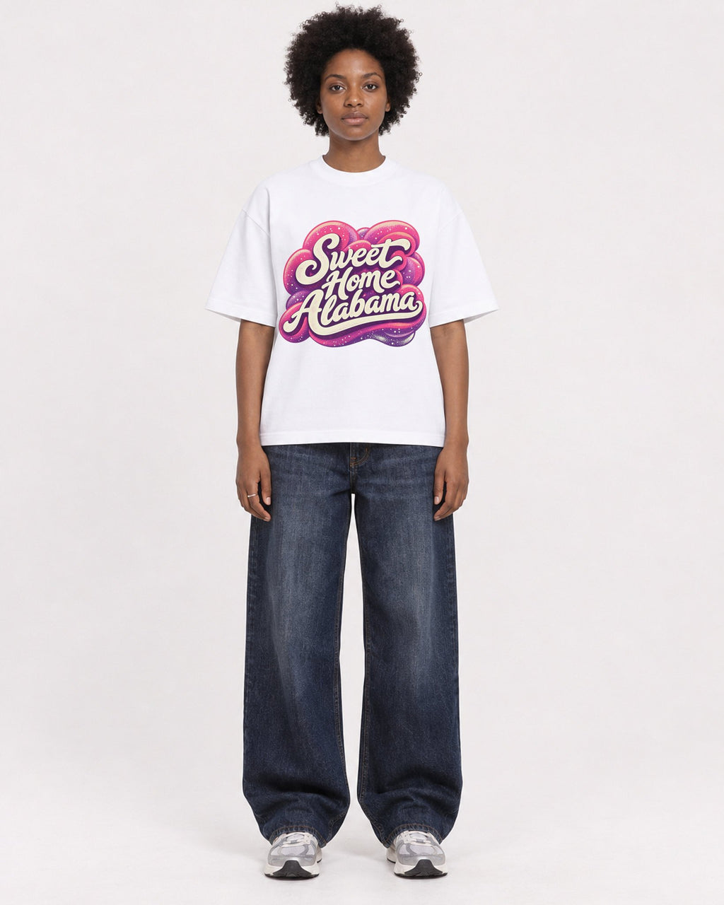Mockup Boxy Heavyweight Tee White female full-body 14