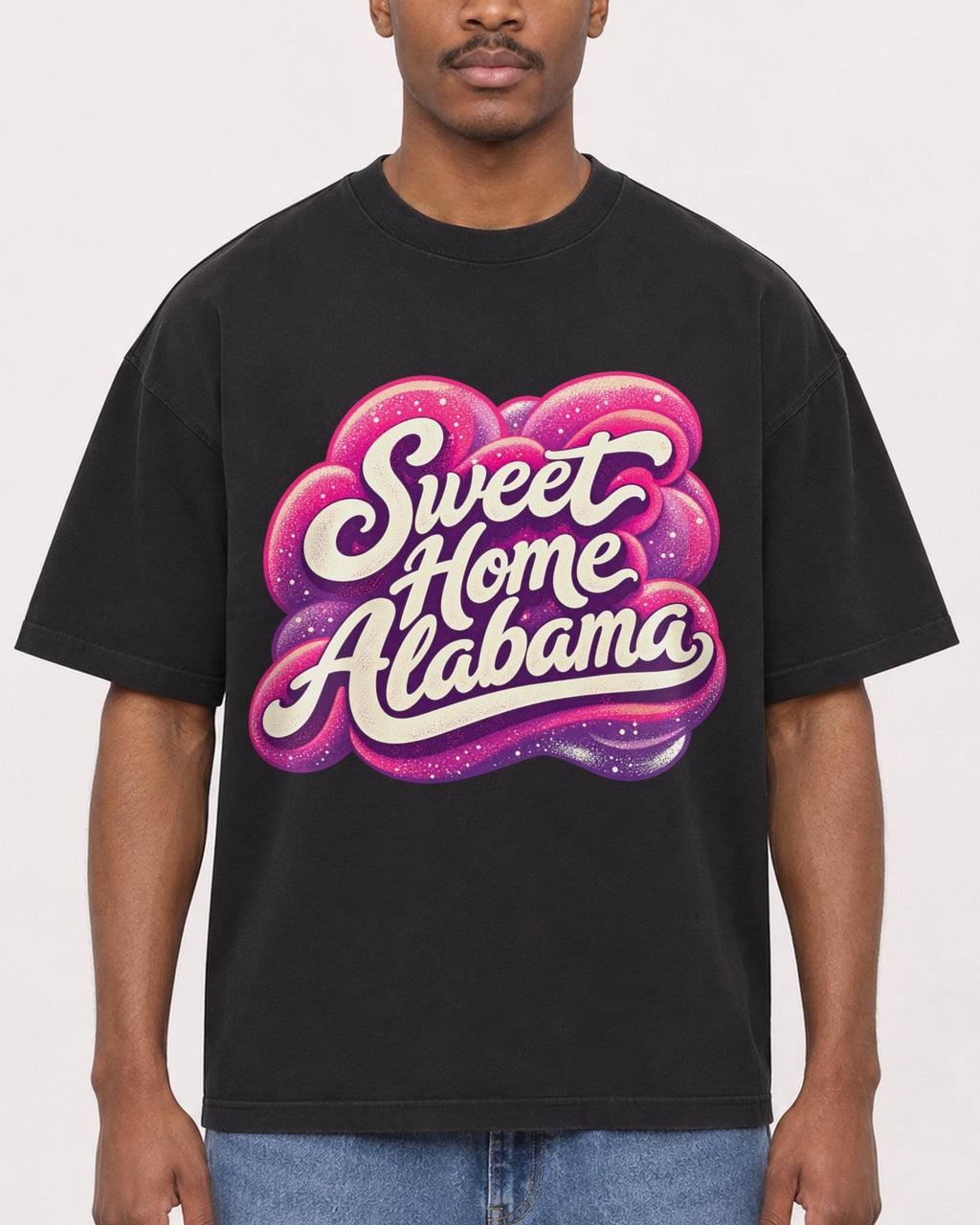 Mockup Boxy Heavyweight Tee Black male close-up 14