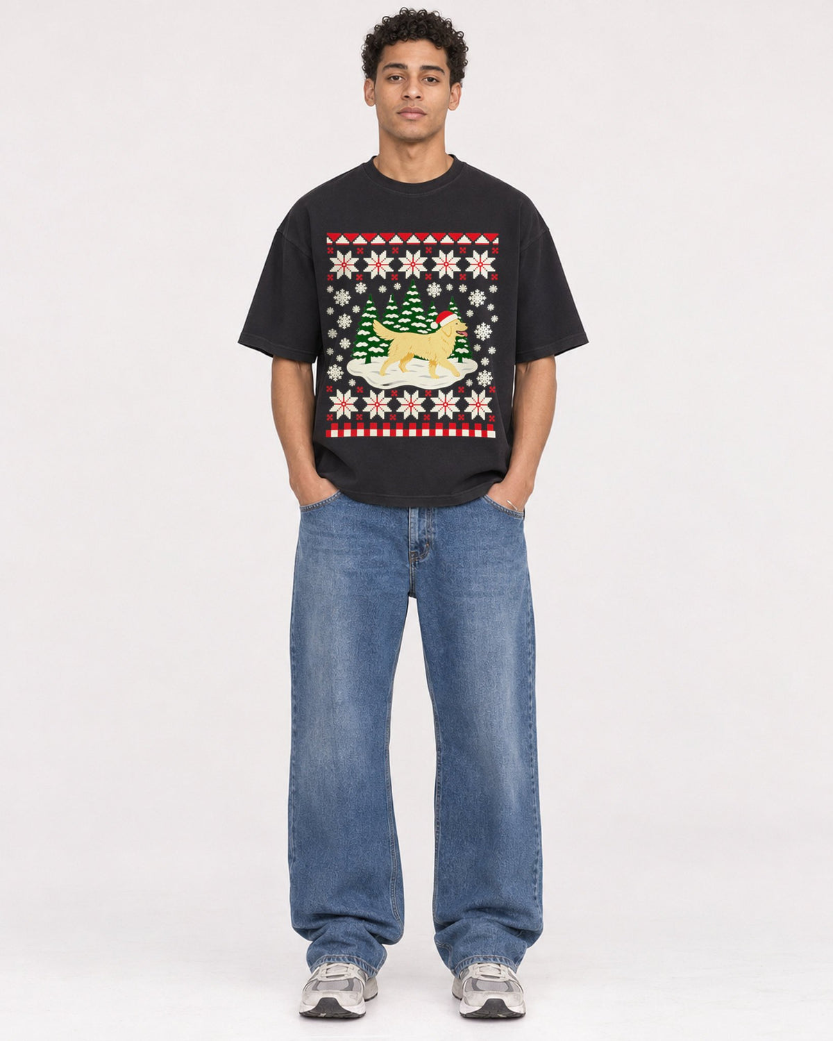 Mockup Boxy Heavyweight Tee Black male full-body 10