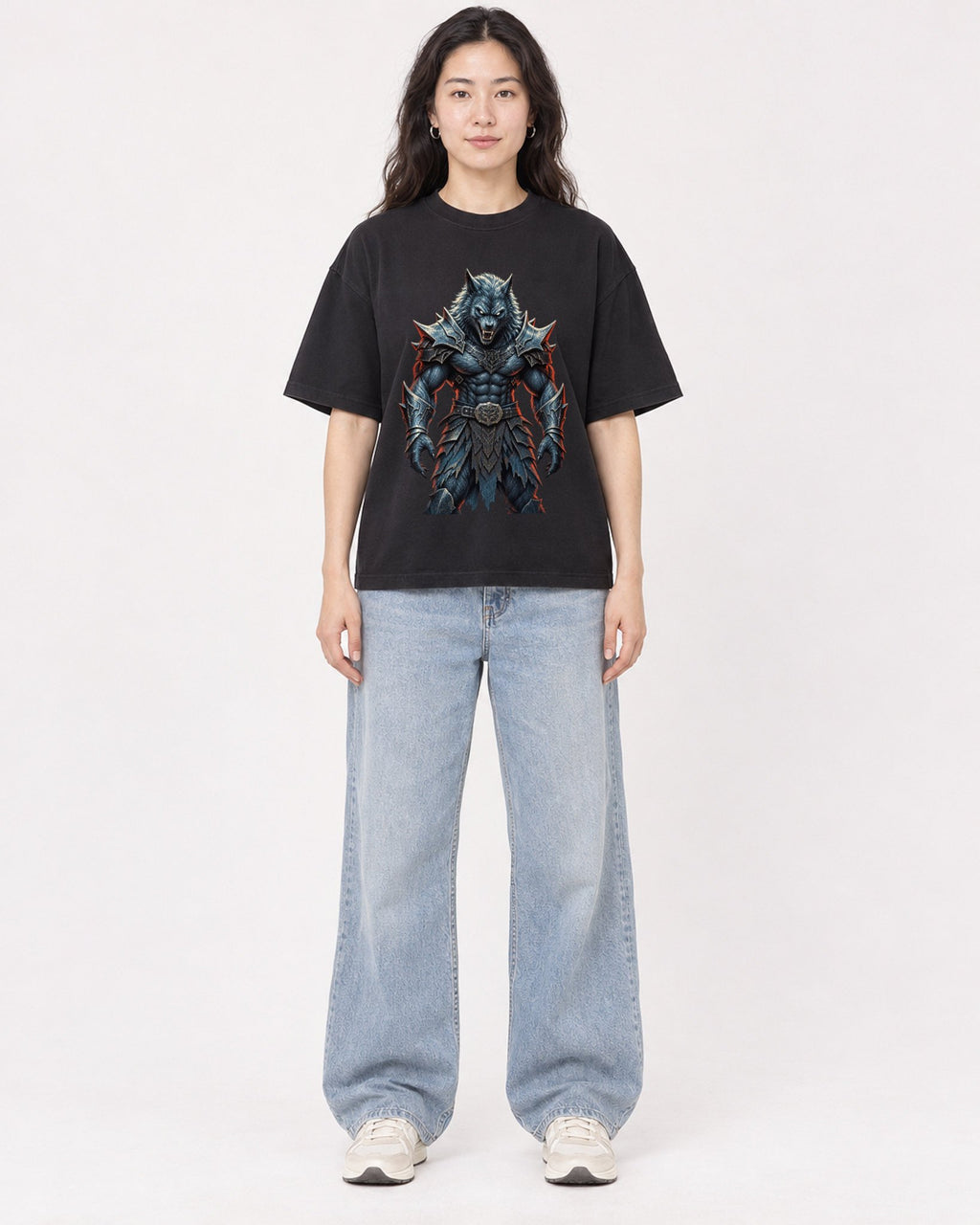 Mockup Boxy Heavyweight Tee Black female full-body 03