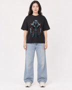 Mockup Boxy Heavyweight Tee Black female full-body 03