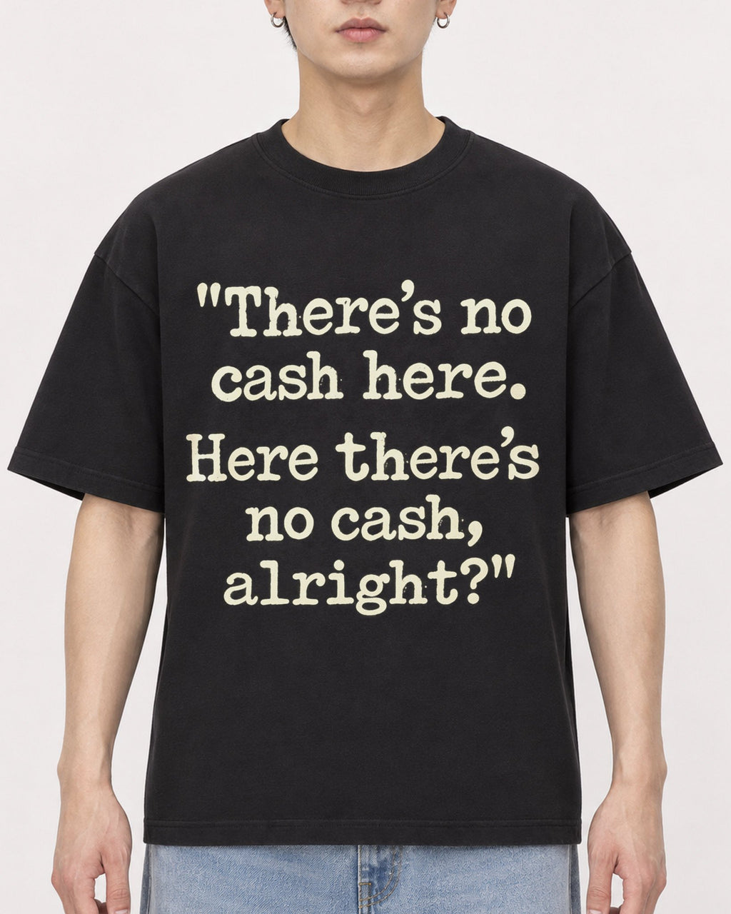 Mockup Boxy Heavyweight Tee Black male close-up 01