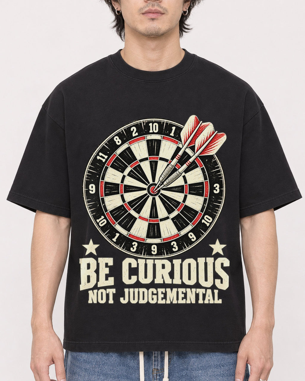 Mockup Boxy Heavyweight Tee Black male close-up 03