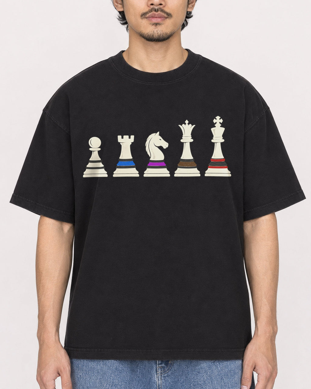 Mockup Boxy Heavyweight Tee Black male close-up 02