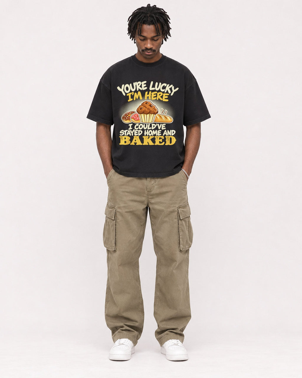 Mockup Boxy Heavyweight Tee Black male full-body 04