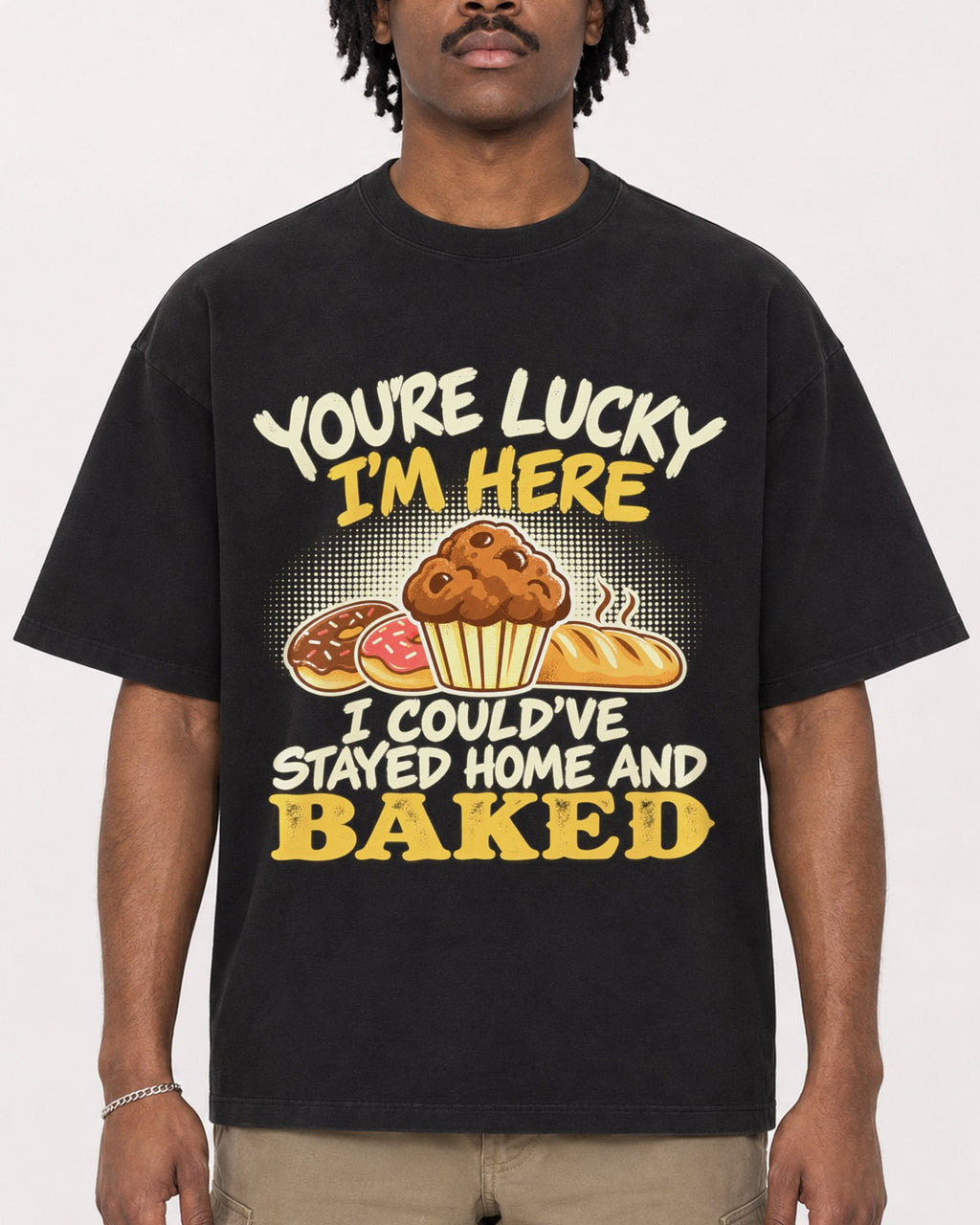Mockup Boxy Heavyweight Tee Black male close-up 04