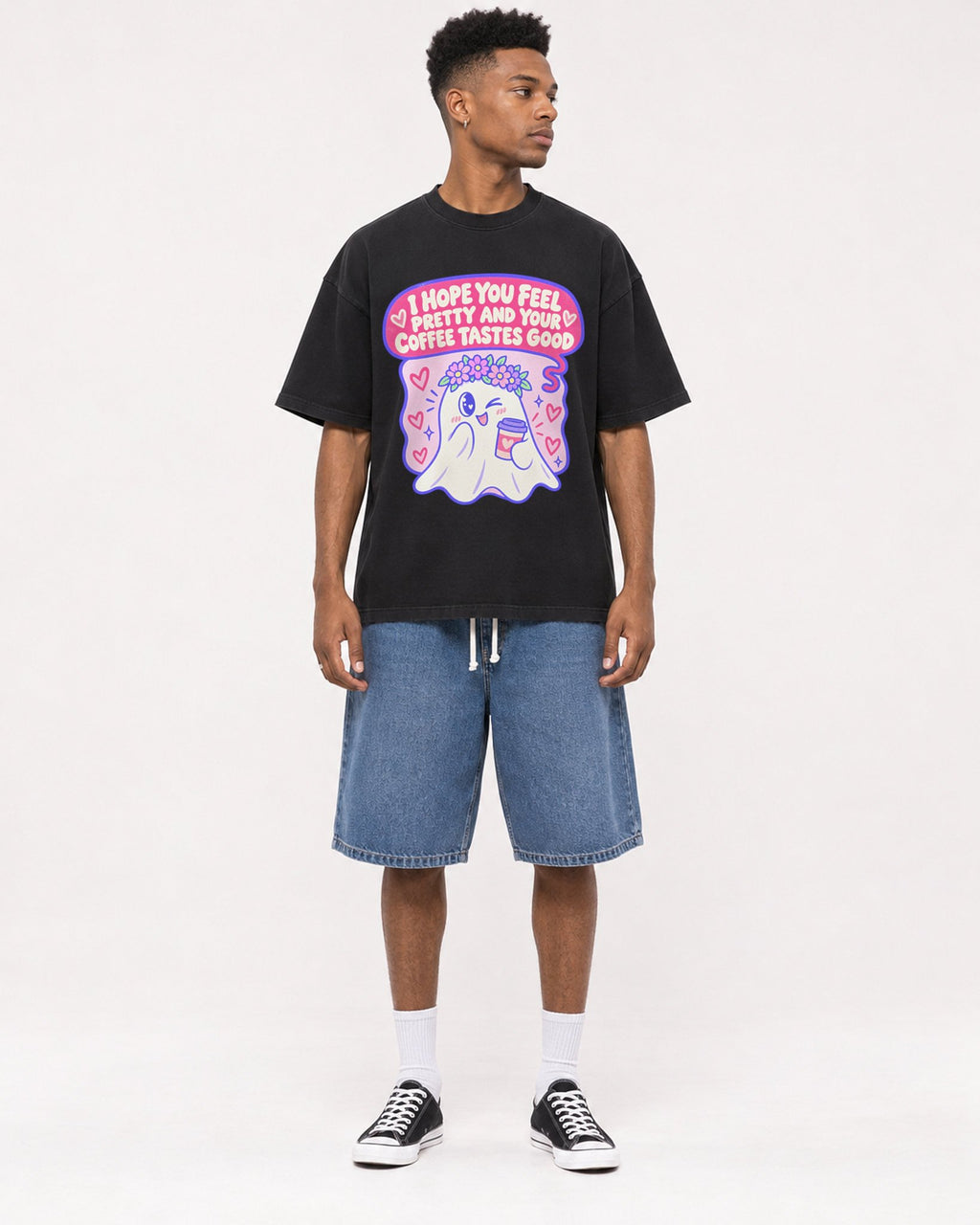 Mockup Boxy Heavyweight Tee Black male full-body 15