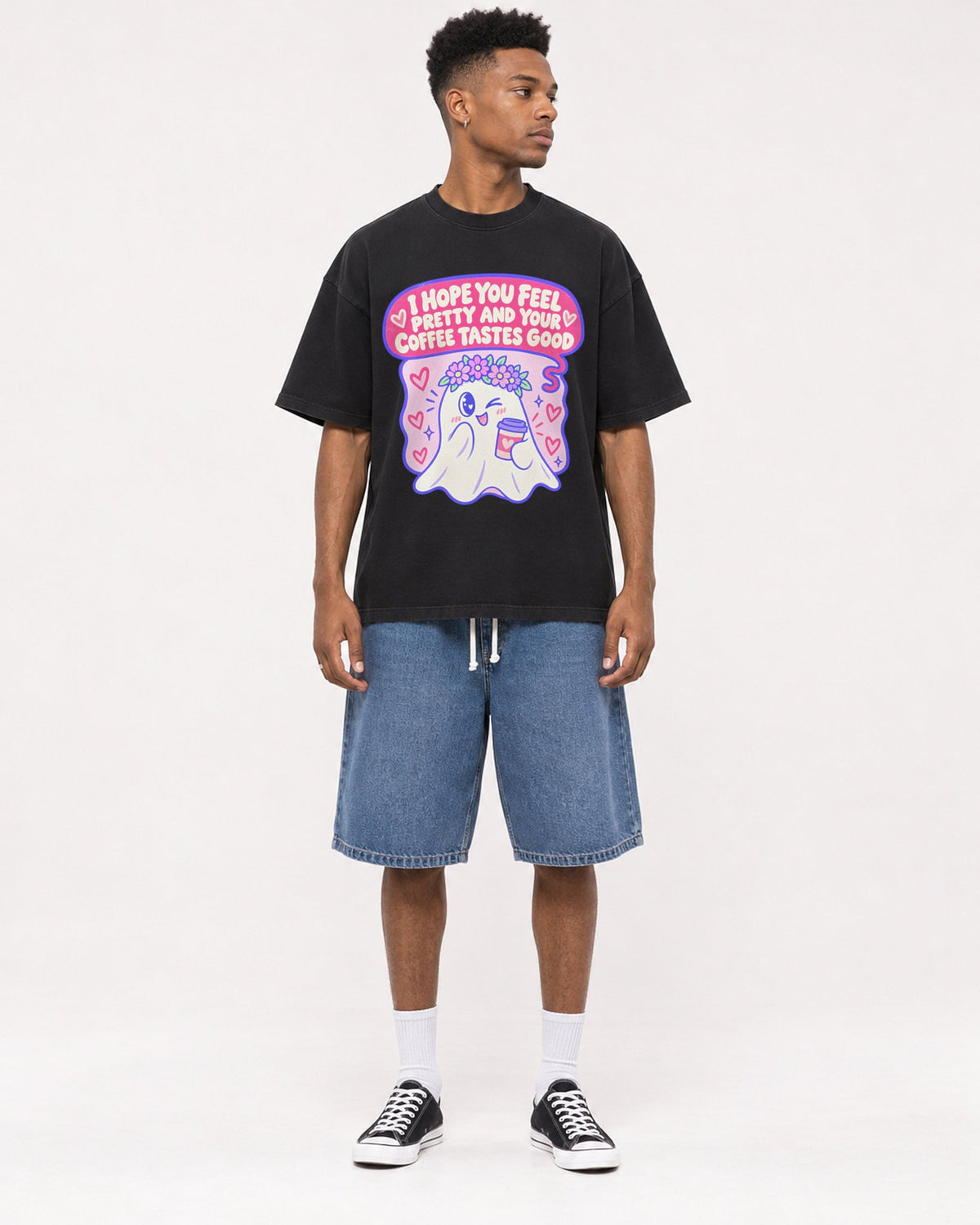 Mockup Boxy Heavyweight Tee Black male full-body 15