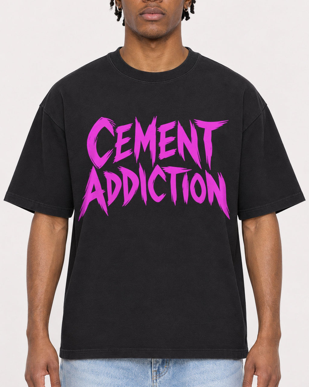 Mockup Boxy Heavyweight Tee Black male close-up 05