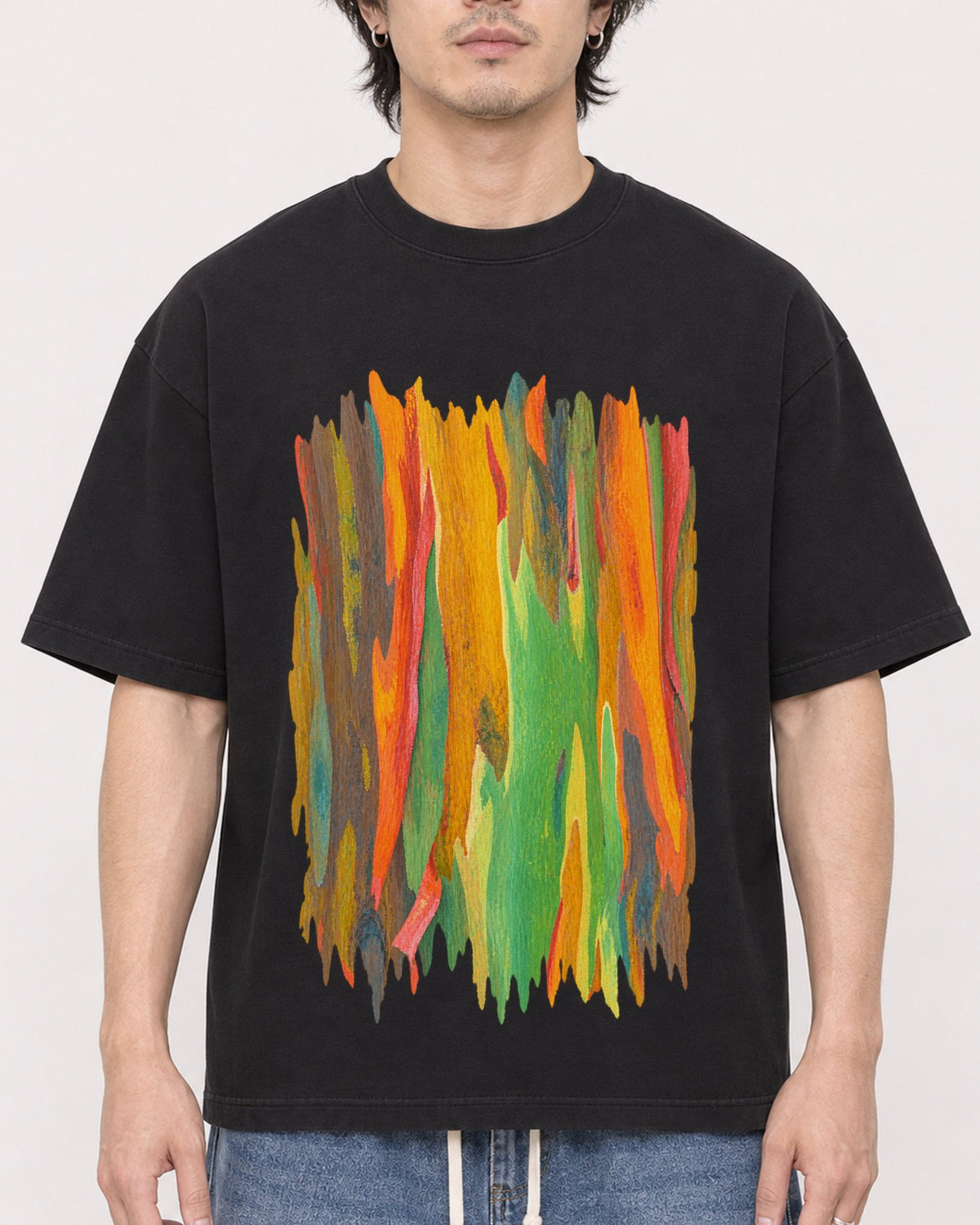 Mockup Boxy Heavyweight Tee Black male close-up 03