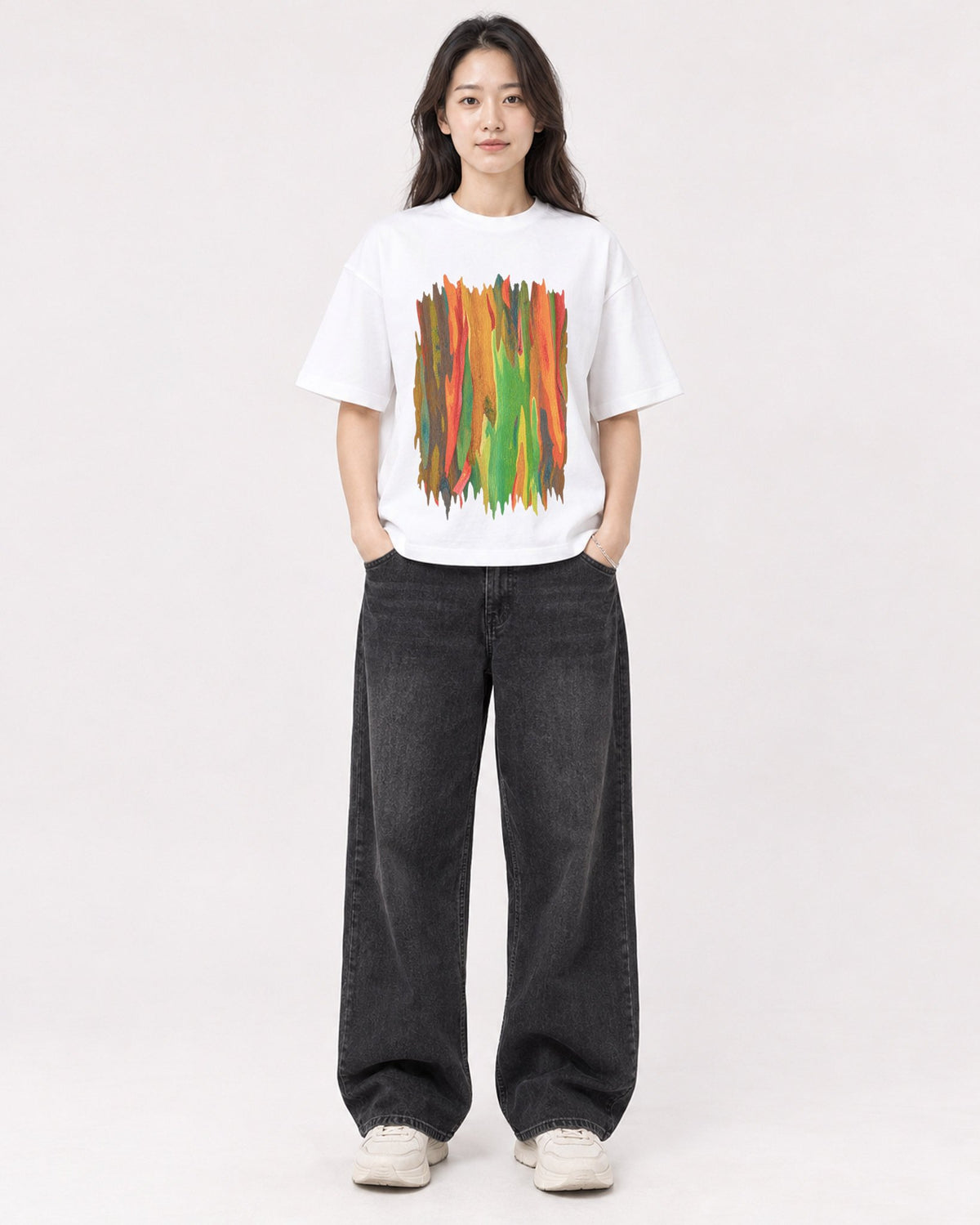 Mockup Boxy Heavyweight Tee White female full-body 03