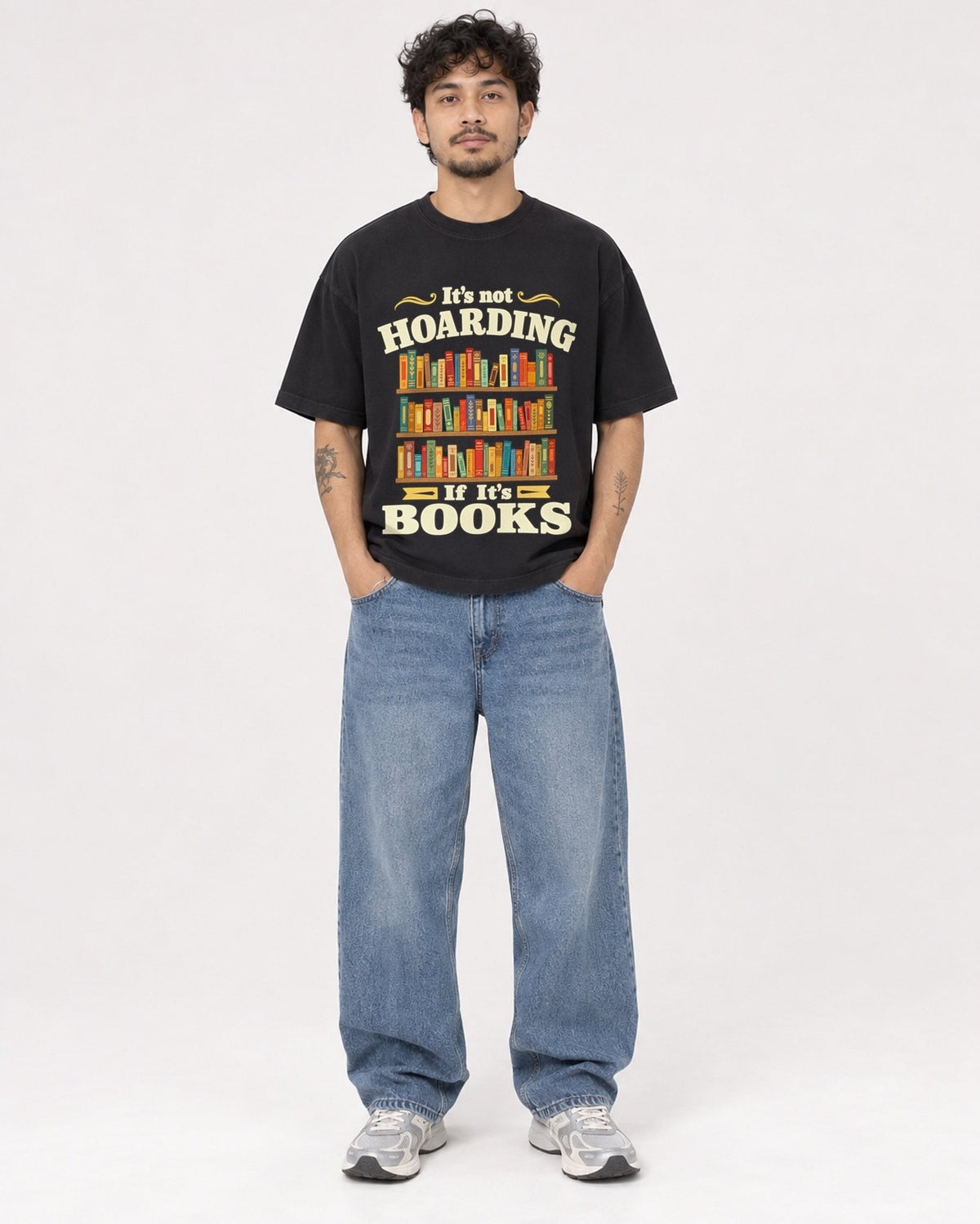 Mockup Boxy Heavyweight Tee Black male full-body 42