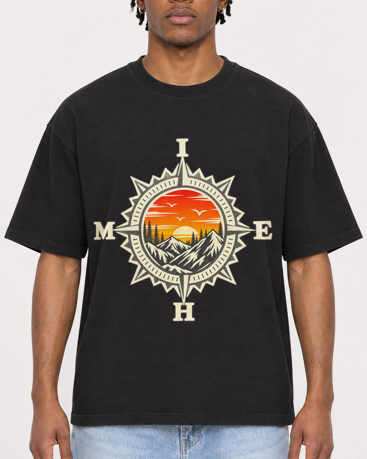 Mockup Boxy Heavyweight Tee Black male close-up 05