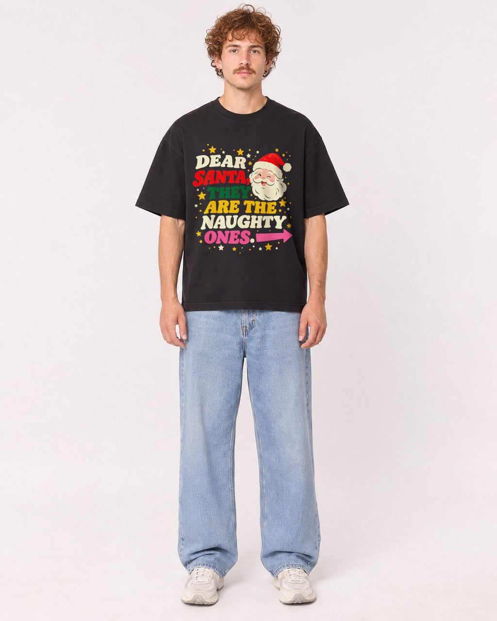 Mockup Boxy Heavyweight Tee Black male full-body 09
