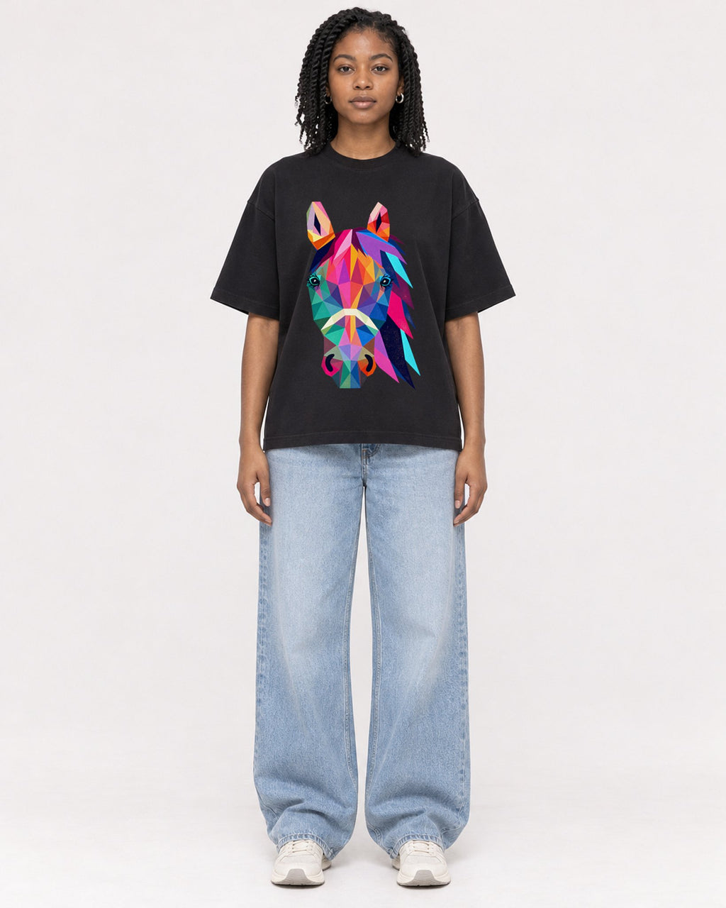Mockup Boxy Heavyweight Tee Black female full-body 15