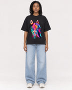 Mockup Boxy Heavyweight Tee Black female full-body 15