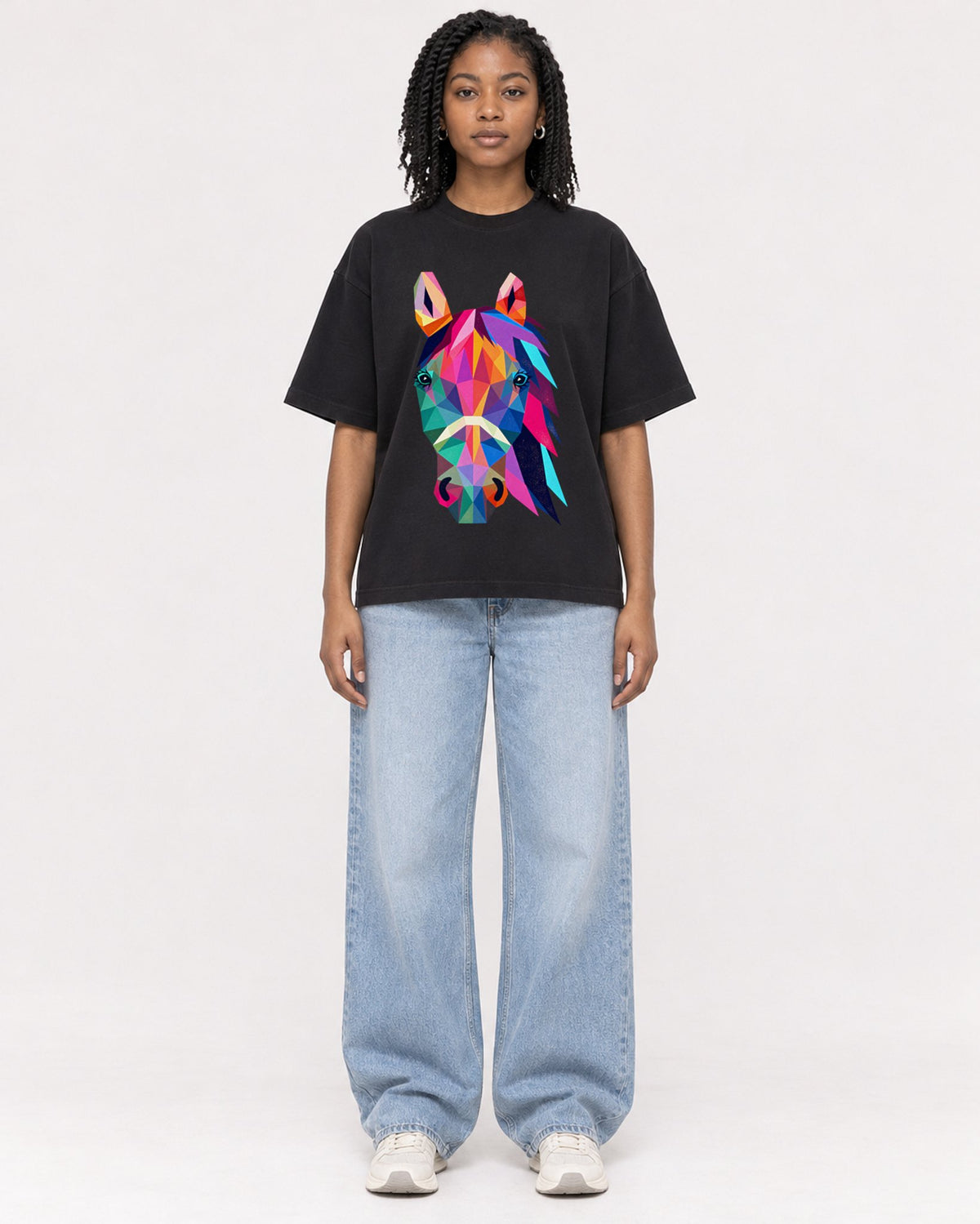 Mockup Boxy Heavyweight Tee Black female full-body 15