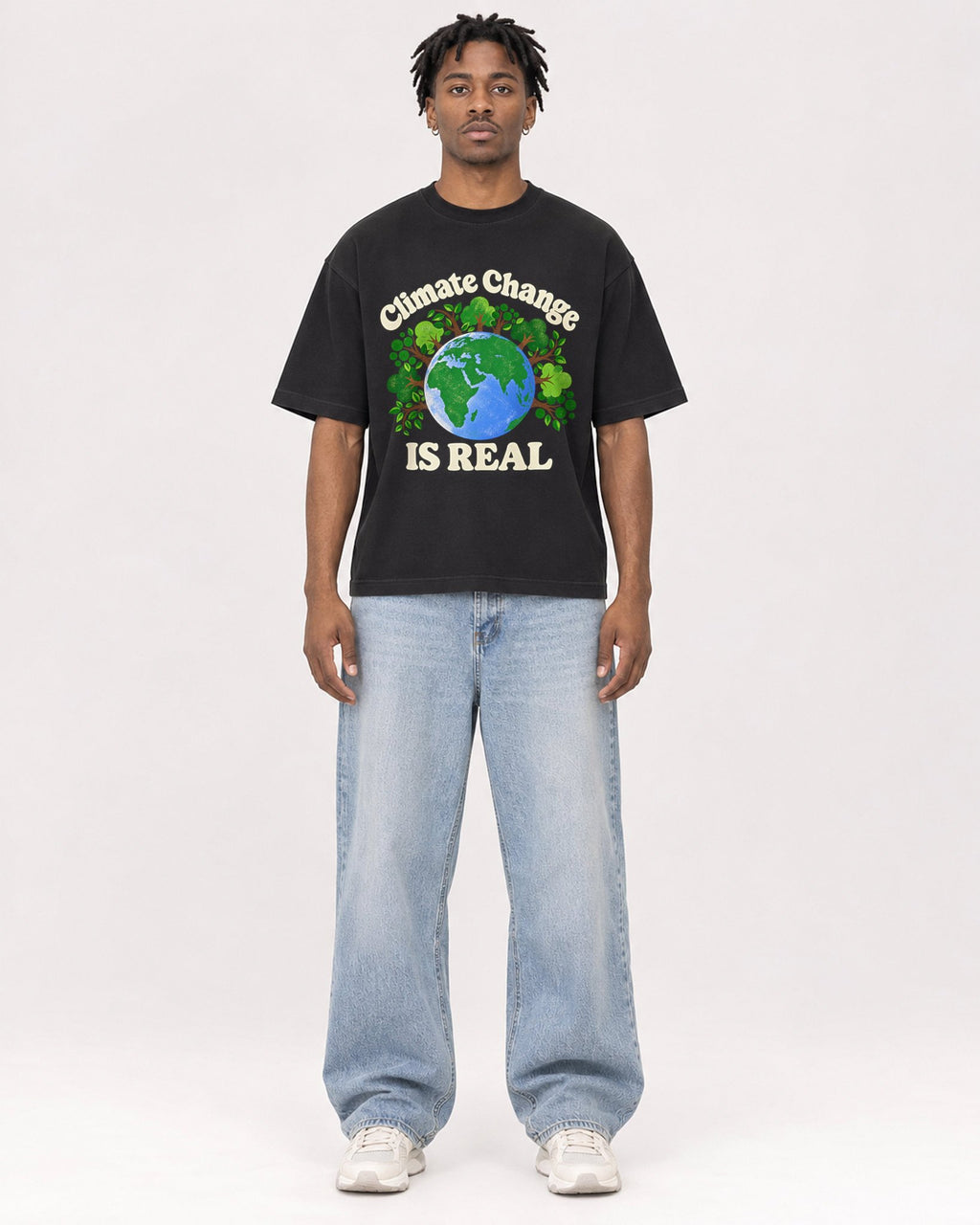 Mockup Boxy Heavyweight Tee Black male full-body 05