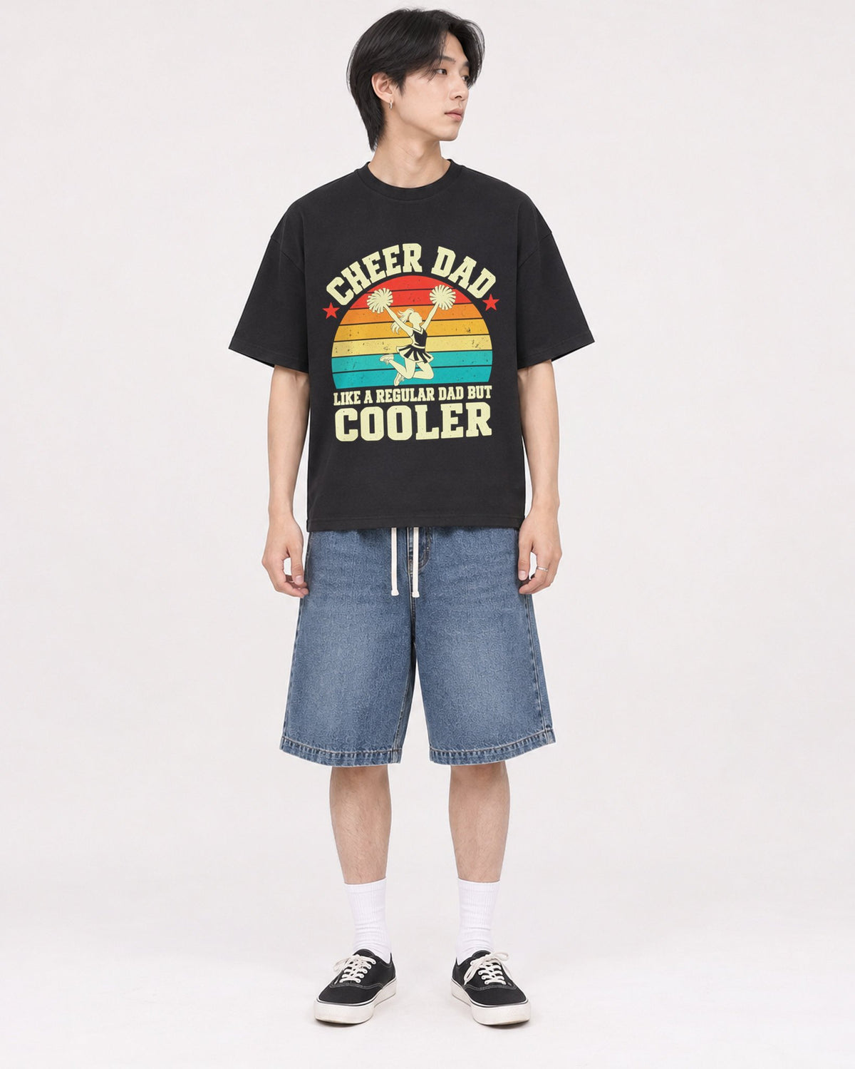 Mockup Boxy Heavyweight Tee Black male full-body 11