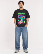 Mockup Boxy Heavyweight Tee Black male full-body 02