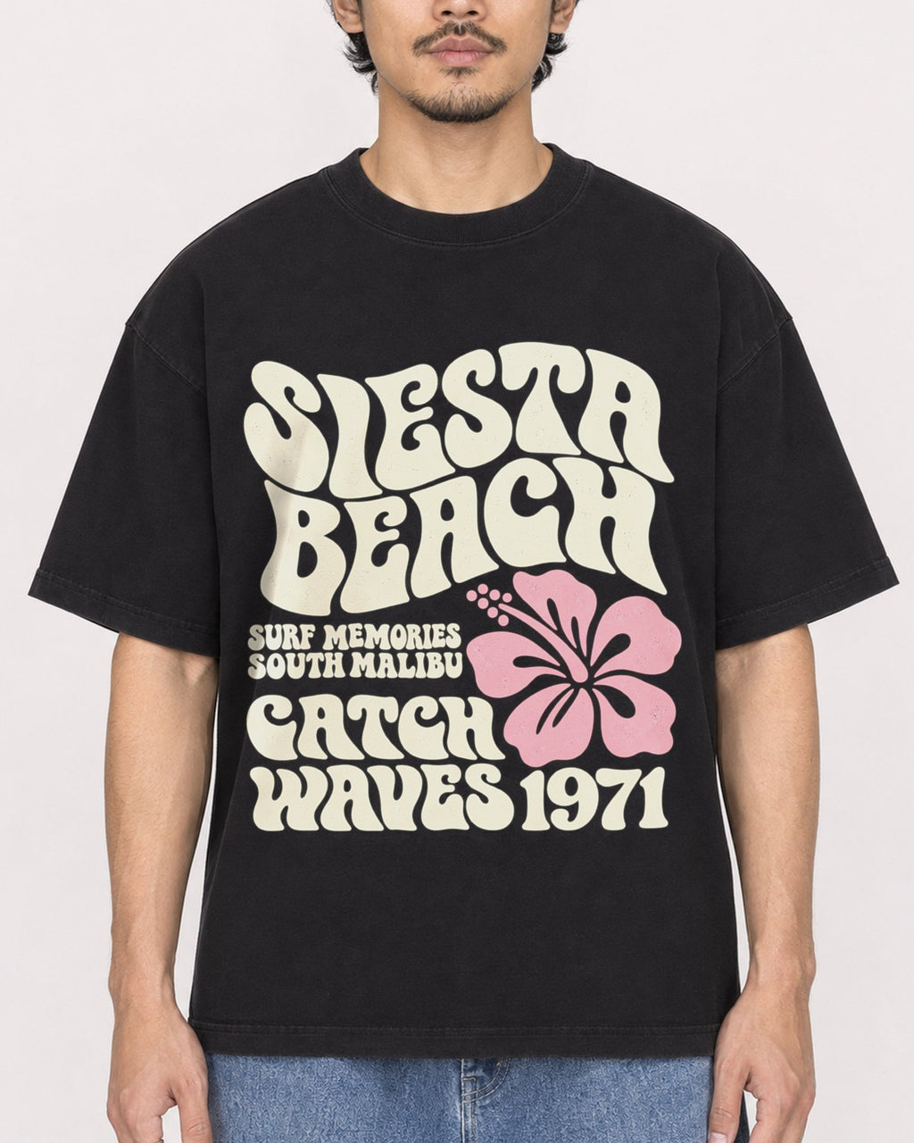 Mockup Boxy Heavyweight Tee Black male close-up 02
