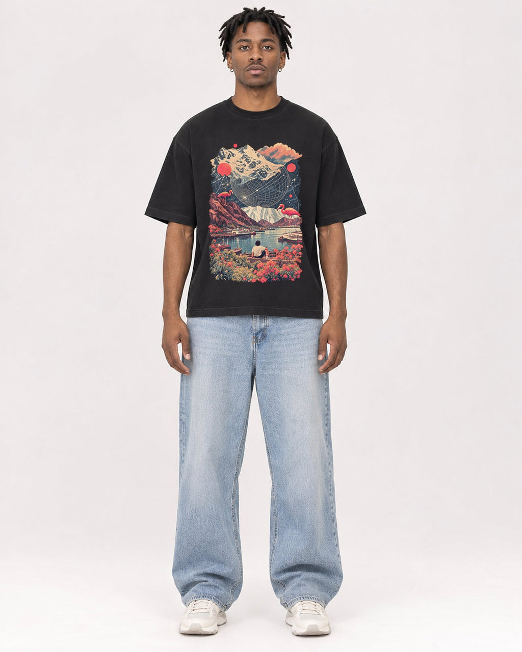 Mockup Boxy Heavyweight Tee Black male full-body 05