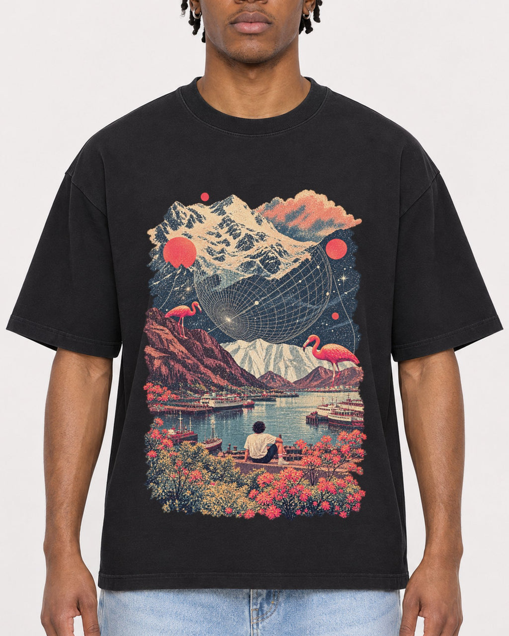 Mockup Boxy Heavyweight Tee Black male close-up 05
