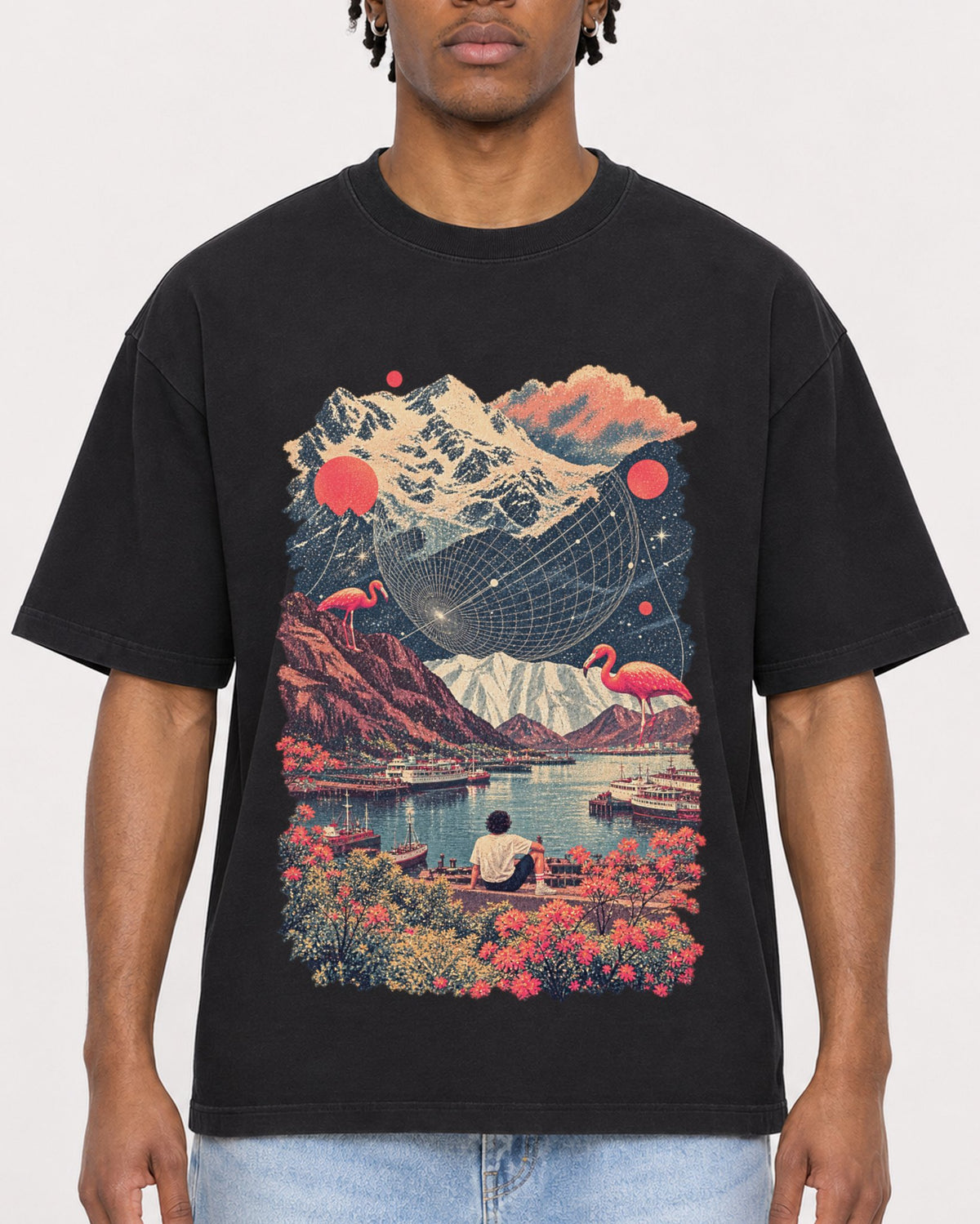 Mockup Boxy Heavyweight Tee Black male close-up 05