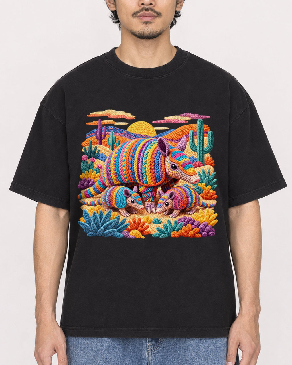 Mockup Boxy Heavyweight Tee Black male close-up 02