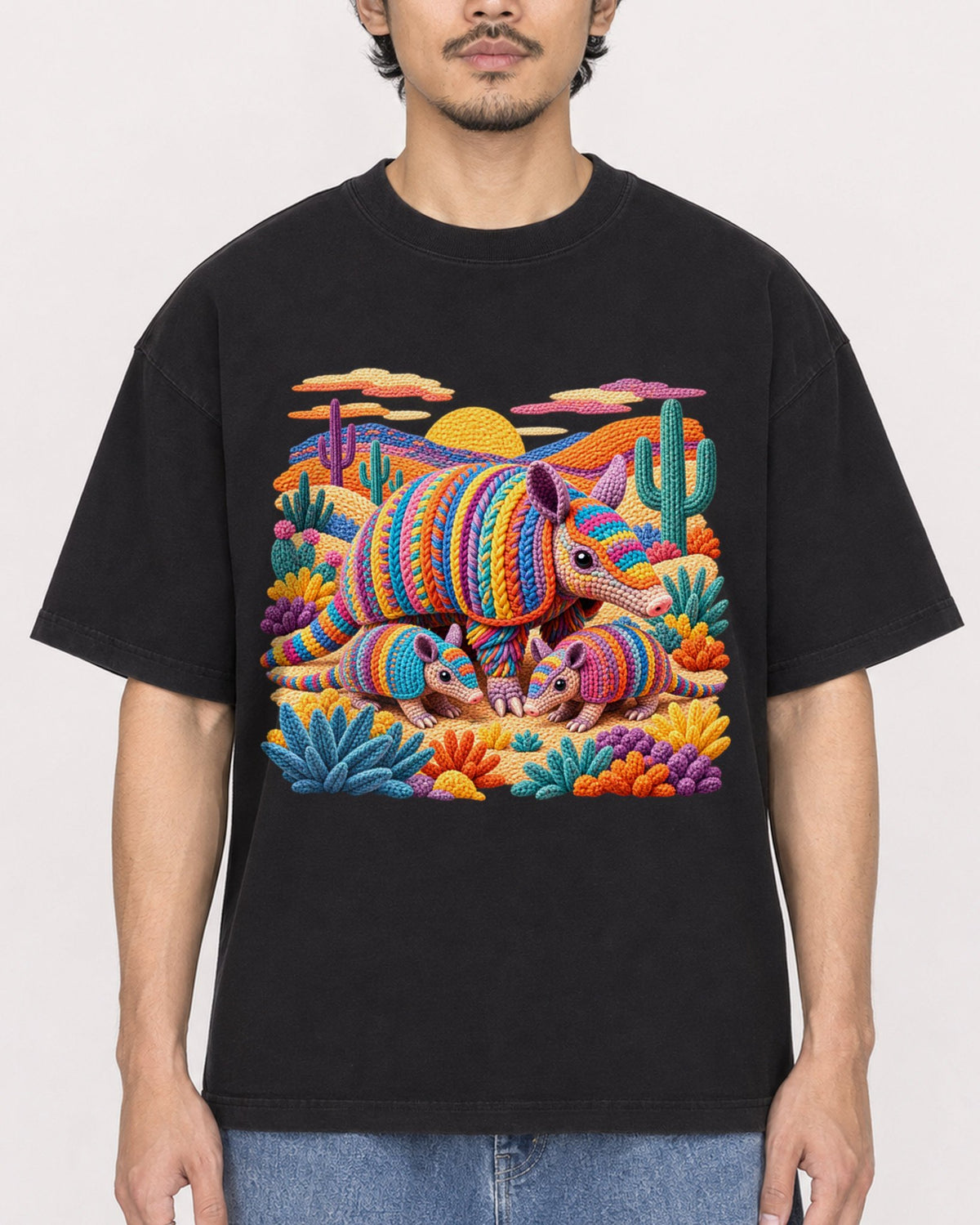 Mockup Boxy Heavyweight Tee Black male close-up 02