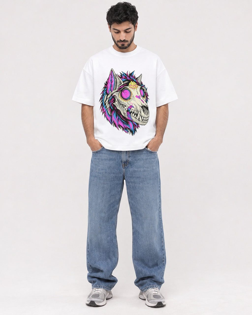 Mockup Boxy Heavyweight Tee White male full-body 07