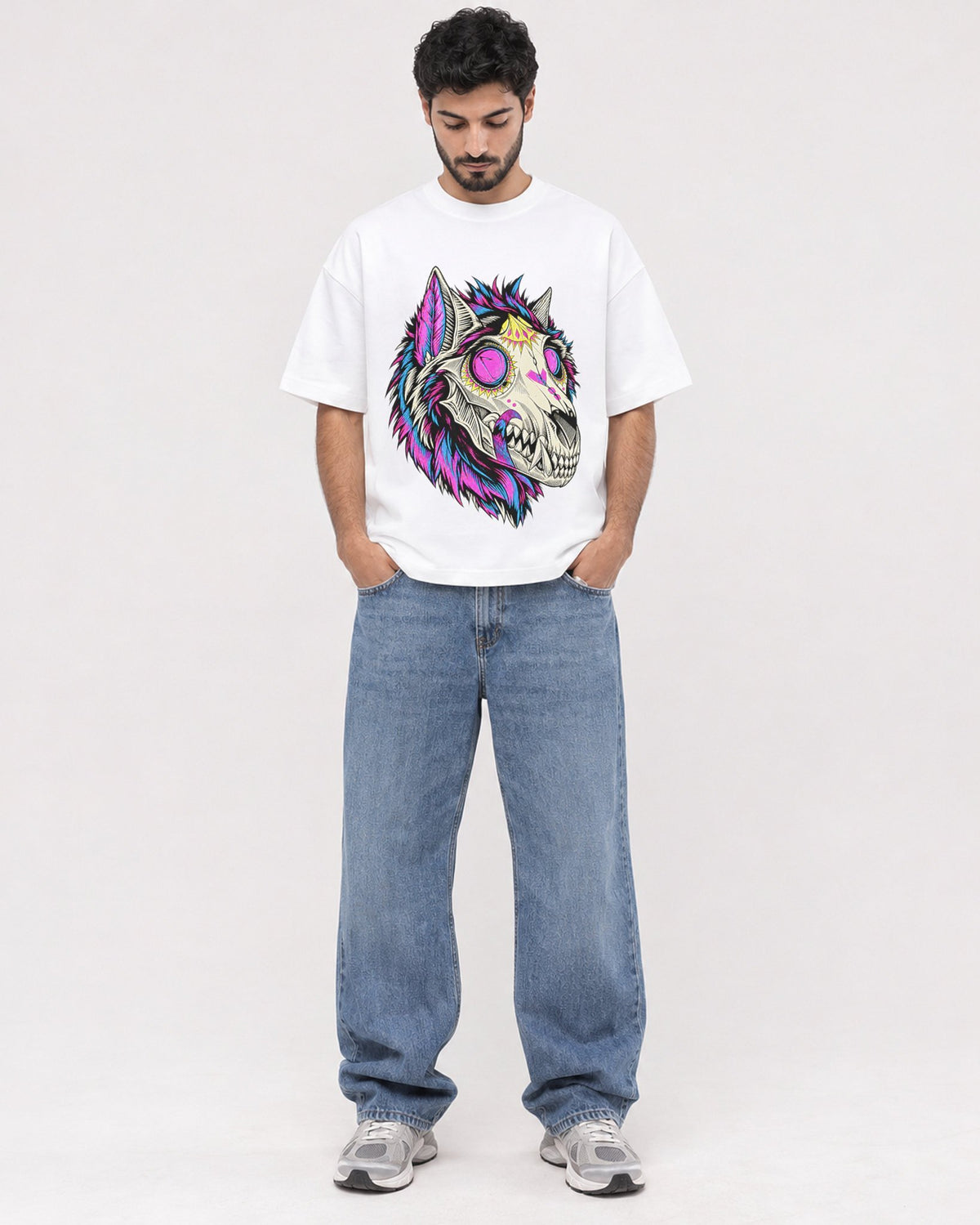 Mockup Boxy Heavyweight Tee White male full-body 07