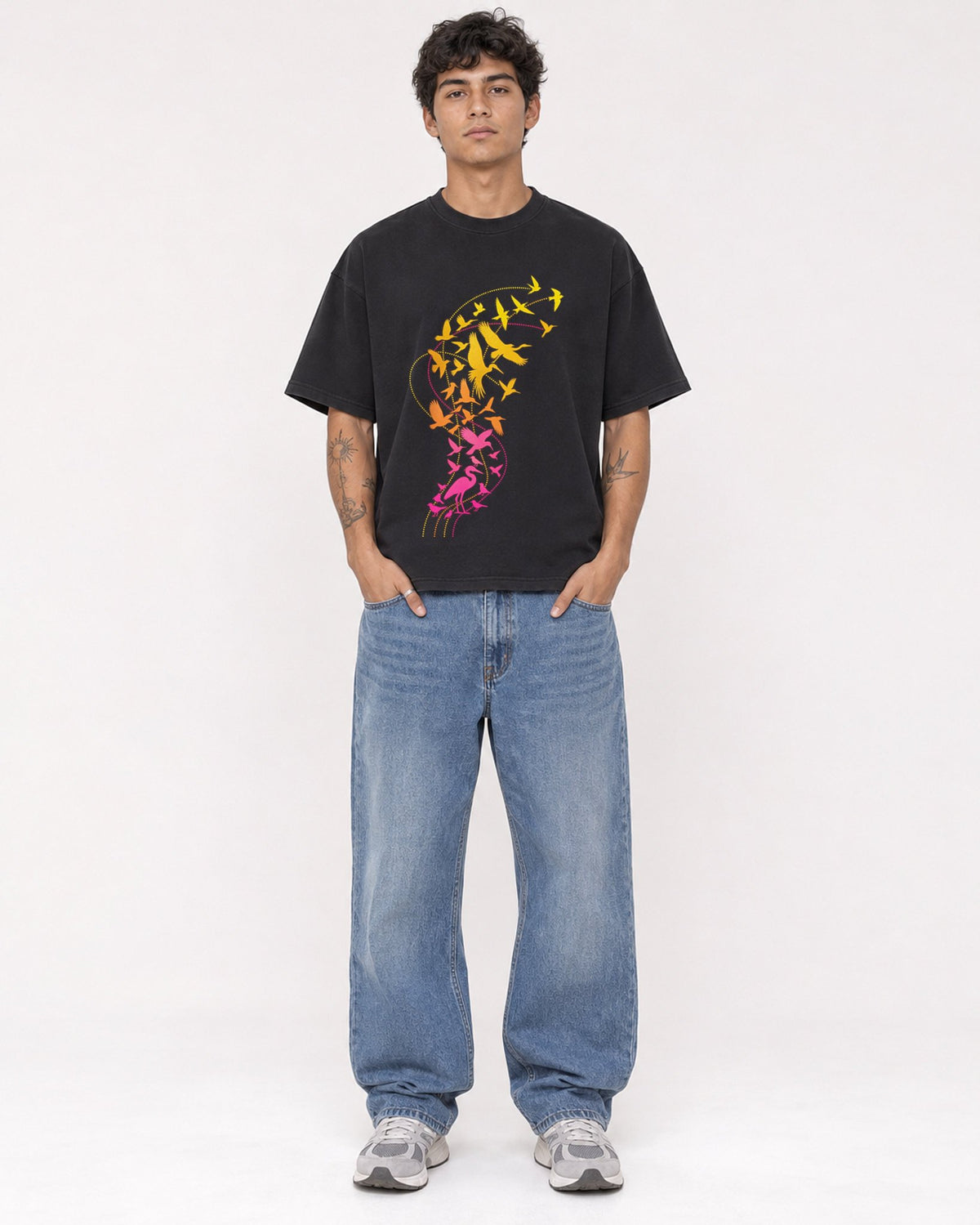 Mockup Boxy Heavyweight Tee Black male full-body 06