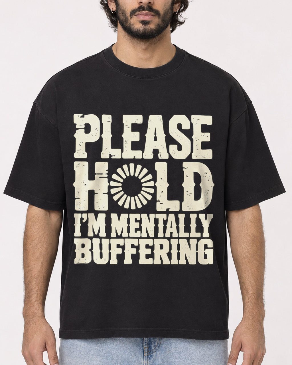 Mockup Boxy Heavyweight Tee Black male close-up 17