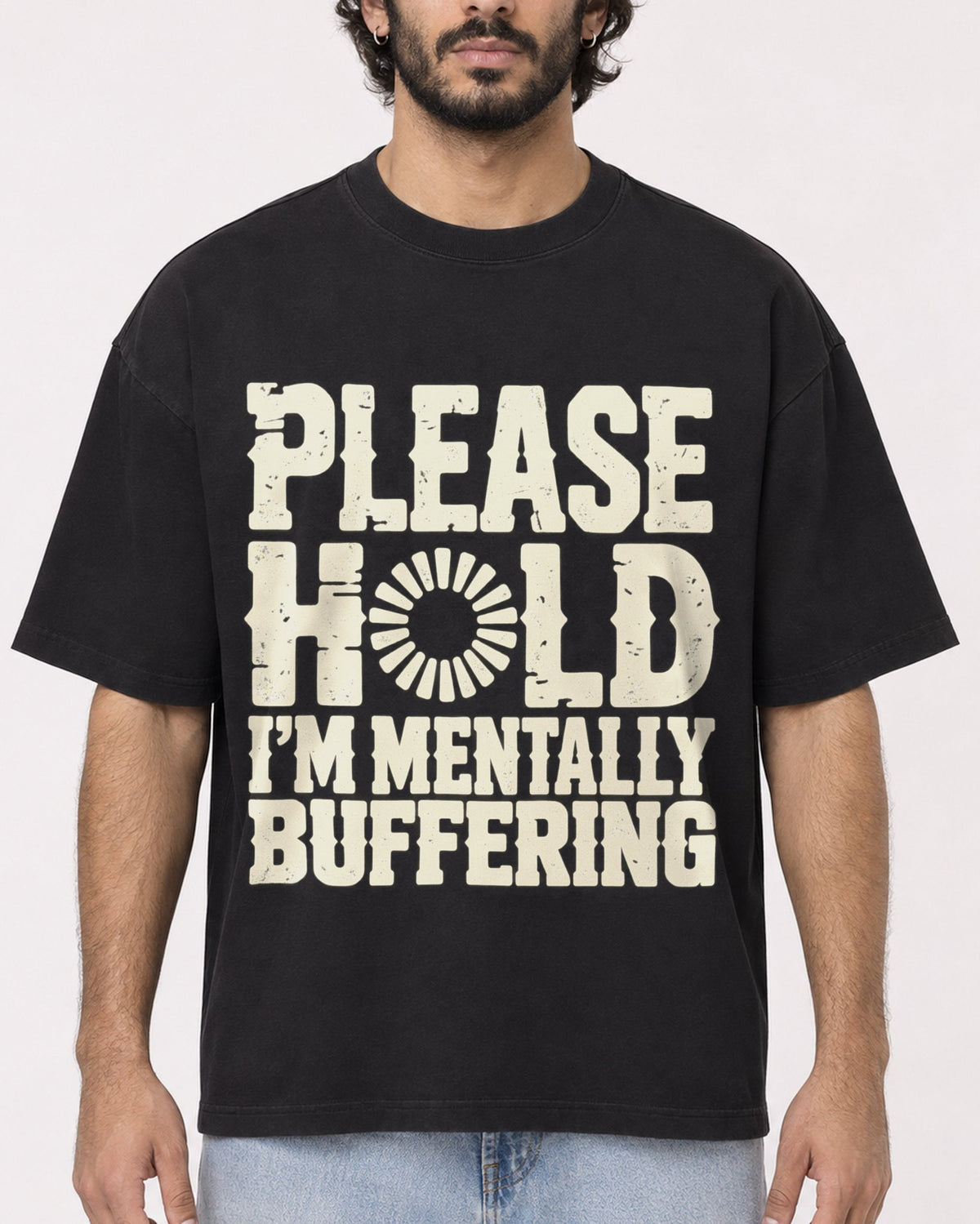 Mockup Boxy Heavyweight Tee Black male close-up 17