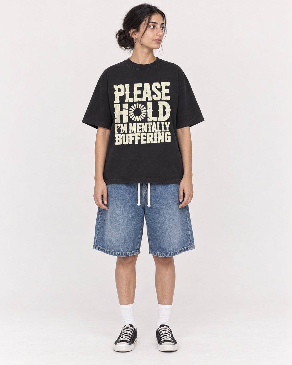 Mockup Boxy Heavyweight Tee Black female full-body 17
