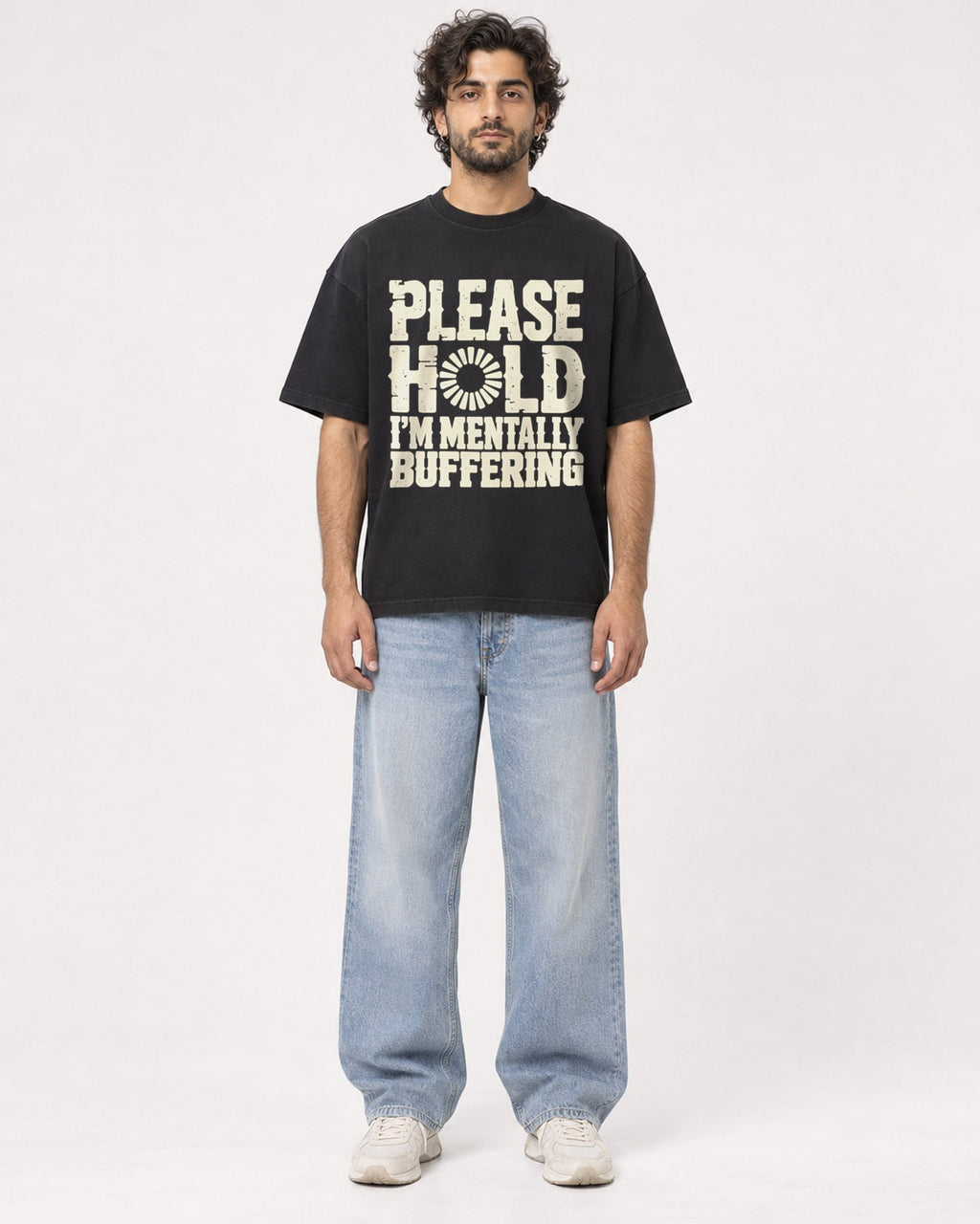 Mockup Boxy Heavyweight Tee Black male full-body 17