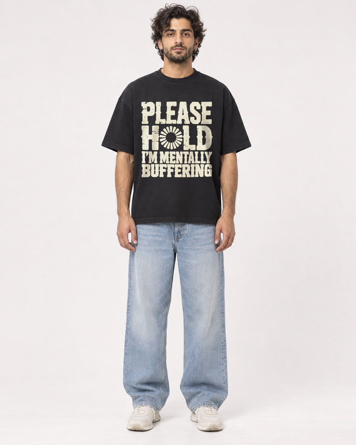 Mockup Boxy Heavyweight Tee Black male full-body 17