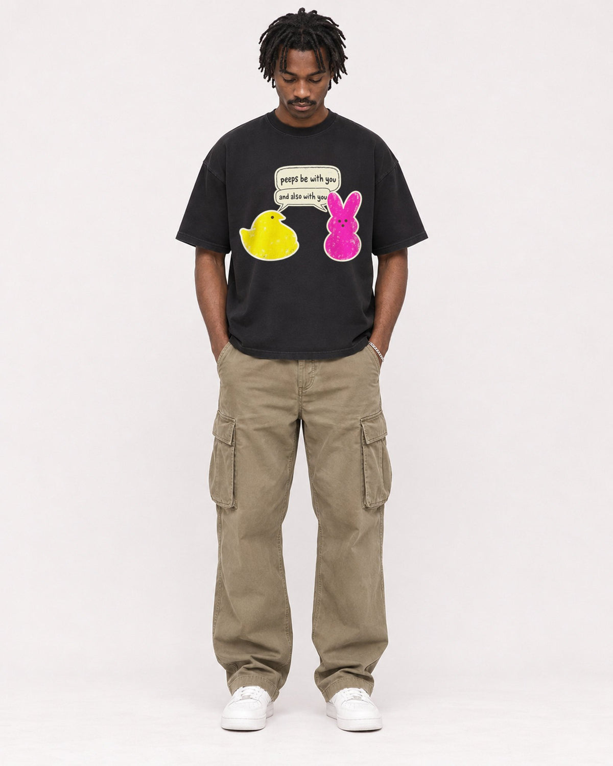 Mockup Boxy Heavyweight Tee Black male full-body 04