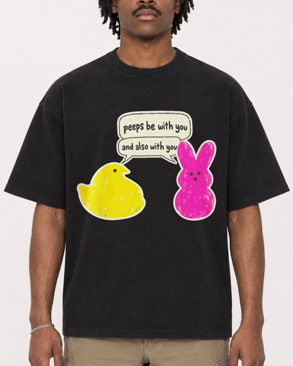 Mockup Boxy Heavyweight Tee Black male close-up 04