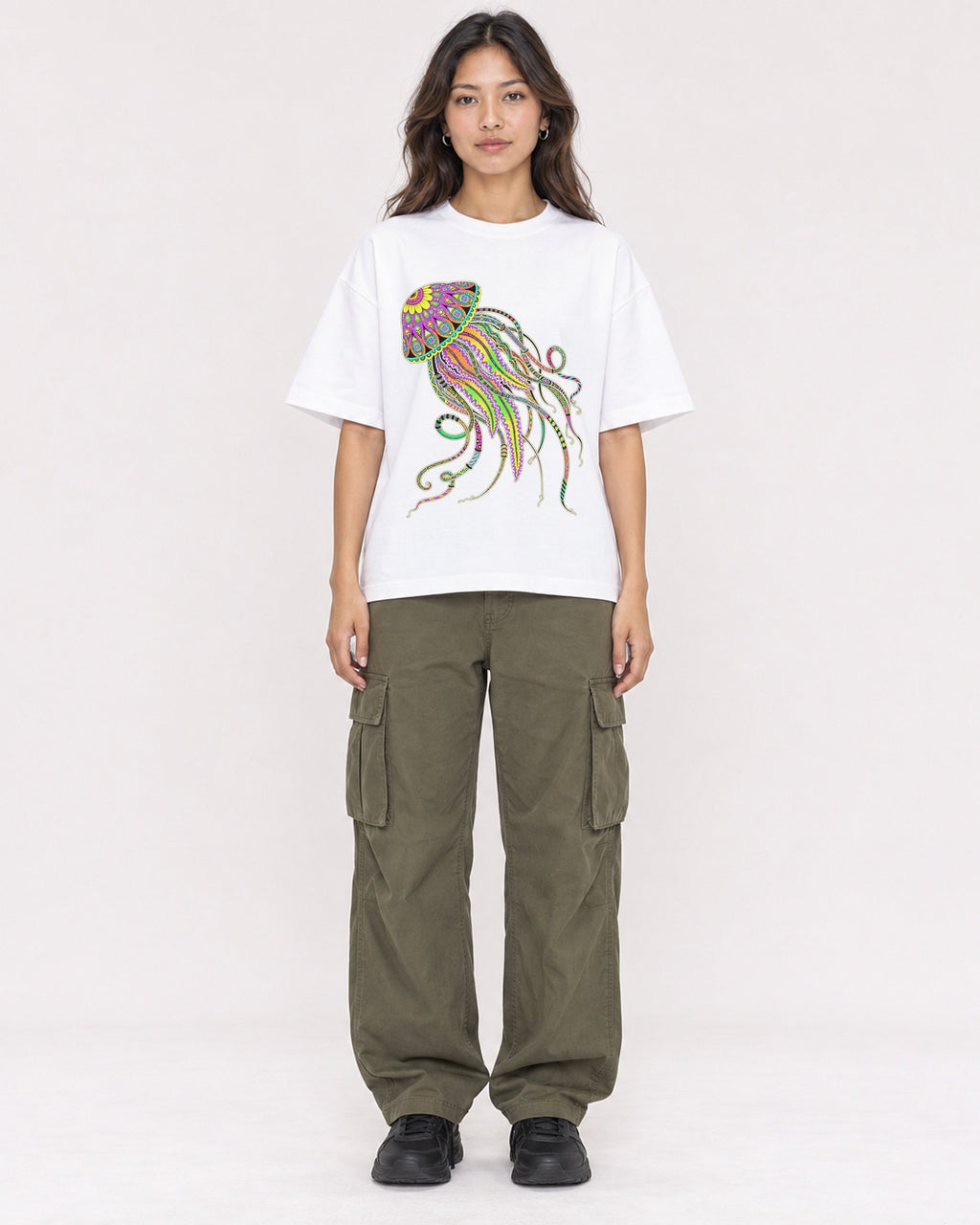 Mockup Boxy Heavyweight Tee White female full-body 02