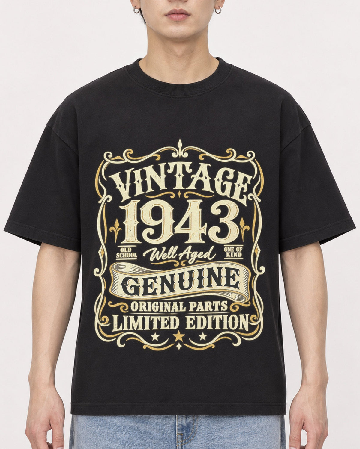 Mockup Boxy Heavyweight Tee Black male close-up 01