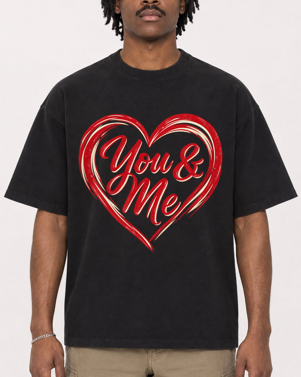 Mockup Boxy Heavyweight Tee Black male close-up 04