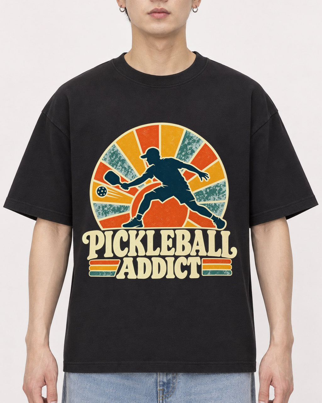 Mockup Boxy Heavyweight Tee Black male close-up 01