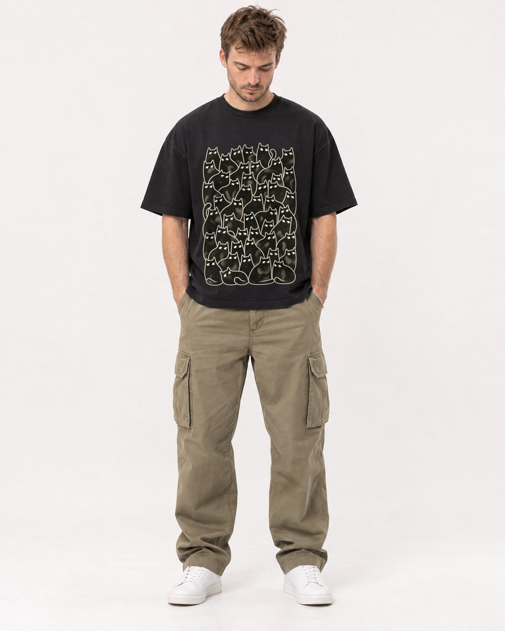 Mockup Boxy Heavyweight Tee Black male full-body 08